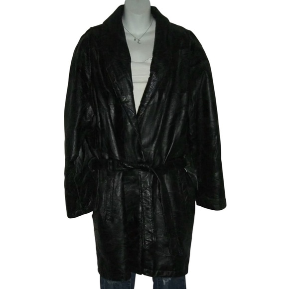Leather Jacket Vintage 90's Trench Textured Italian Goth Punk alt egirl y2k 2X - Picture 2 of 14